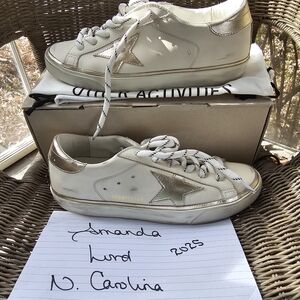 Golden Goose White and Gold Sneakers